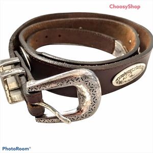 BRIGHTON Concho Leather Belt Western Brown Silver